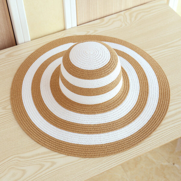 Striped Beach Hat Sun Visor Straw Hat Large Brimmed Hat Women