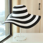 Striped Beach Hat Sun Visor Straw Hat Large Brimmed Hat Women