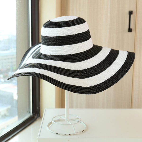 Striped Beach Hat Sun Visor Straw Hat Large Brimmed Hat Women