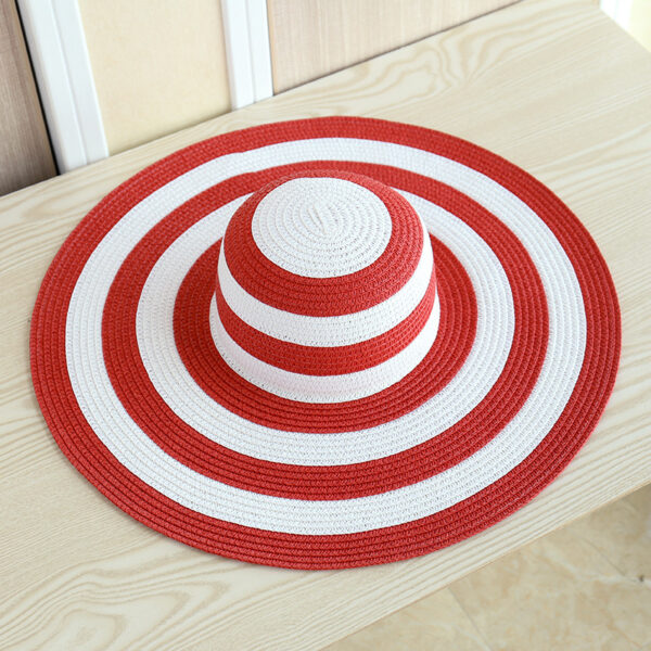 Striped Beach Hat Sun Visor Straw Hat Large Brimmed Hat Women