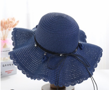 A Sunscreen Han Edition Big Beach Hat Wavy Skirt Together Leather Rope Weaving