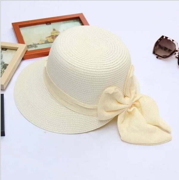 Female Wild Straw Bowknot Bowl Hat Summer Sun Hat Folding Straw Hat Sun Hat Beach Hat