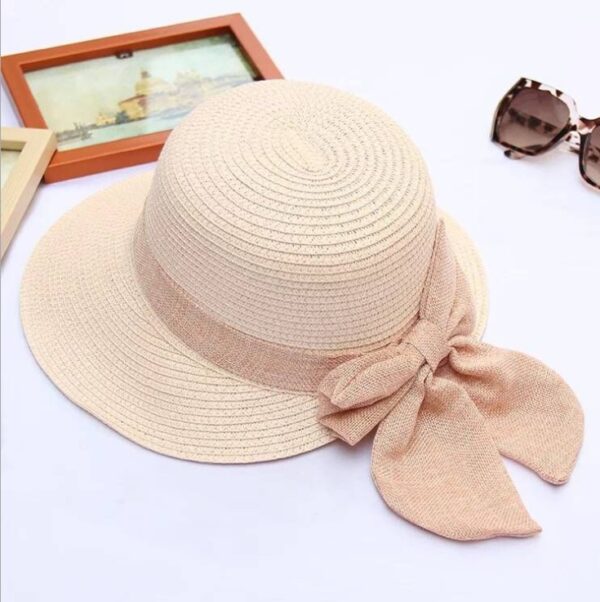 Female Wild Straw Bowknot Bowl Hat Summer Sun Hat Folding Straw Hat Sun Hat Beach Hat