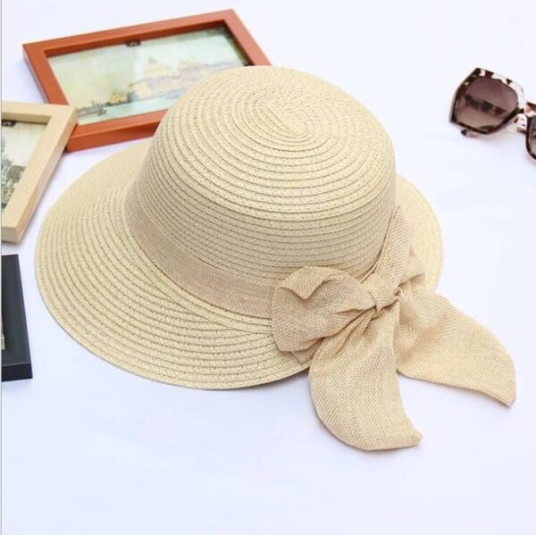 Female Wild Straw Bowknot Bowl Hat Summer Sun Hat Folding Straw Hat Sun Hat Beach Hat